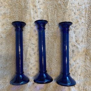3‎ cobalt blue glass candlesticks